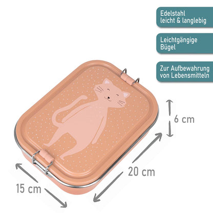 Edelstahl Brotdose für Kinder mit Namen graviert von Trixie Lunchbox ultraleicht mit Tiermotiv für Kinder ab 3 Jahren Katze