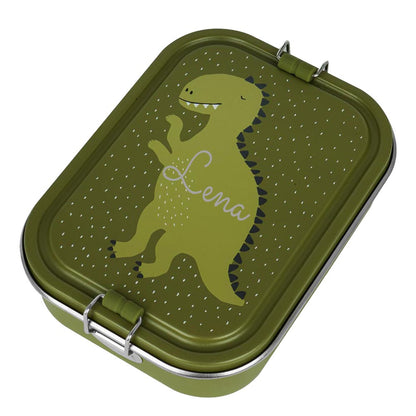 Edelstahl Brotdose für Kinder mit Namen graviert von Trixie Lunchbox ultraleicht mit Tiermotiv für Kinder ab 3 Jahren Dino