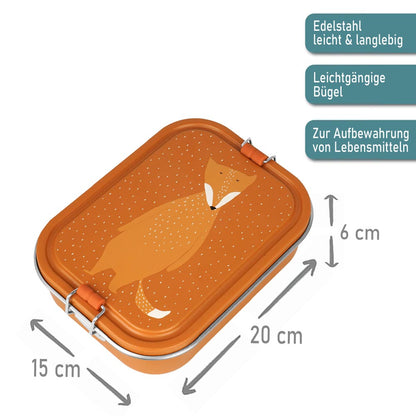 Edelstahl Brotdose für Kinder mit Namen graviert von Trixie Lunchbox ultraleicht mit Tiermotiv für Kinder ab 3 Jahren Fuchs
