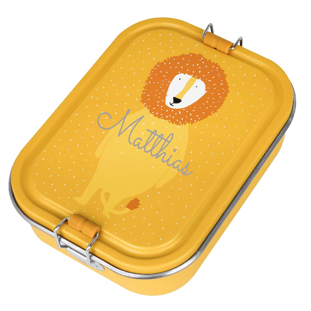 Edelstahl Brotdose für Kinder mit Namen graviert von Trixie Lunchbox ultraleicht mit Tiermotiv für Kinder ab 3 Jahren Löwe