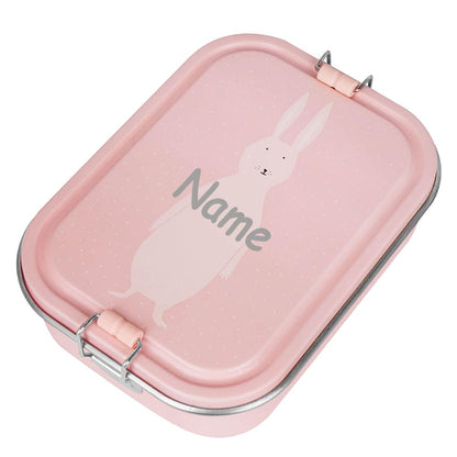 Edelstahl Brotdose für Kinder mit Namen graviert von Trixie Lunchbox ultraleicht mit Tiermotiv für Kinder ab 3 Jahren Hase