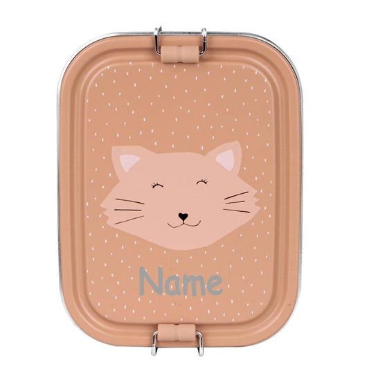 Edelstahl Brotdose für Kinder mit Namen graviert von Trixie Lunchbox ultraleicht mit Tiermotiv für Kinder ab 3 Jahren Katze