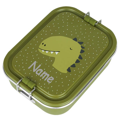 Edelstahl Brotdose für Kinder mit Namen graviert von Trixie Lunchbox ultraleicht mit Tiermotiv für Kinder ab 3 Jahren Dino