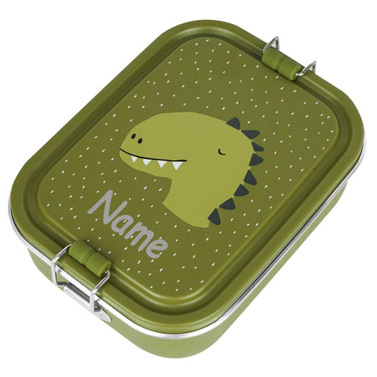 Edelstahl Brotdose für Kinder mit Namen graviert von Trixie Lunchbox ultraleicht mit Tiermotiv für Kinder ab 3 Jahren Dino
