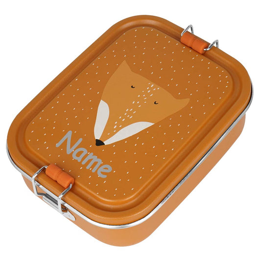 Edelstahl Brotdose für Kinder mit Namen graviert von Trixie Lunchbox ultraleicht mit Tiermotiv für Kinder ab 3 Jahren Fuchs