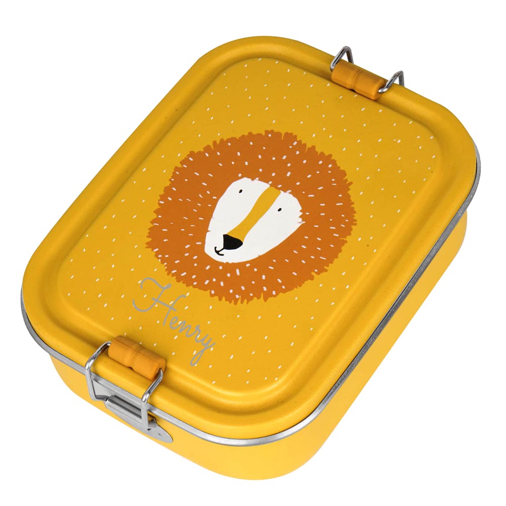 Edelstahl Brotdose für Kinder mit Namen graviert von Trixie Lunchbox ultraleicht mit Tiermotiv für Kinder ab 3 Jahren Löwe
