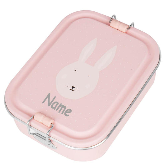 Edelstahl Brotdose für Kinder mit Namen graviert von Trixie Lunchbox ultraleicht mit Tiermotiv für Kinder ab 3 Jahren Hase