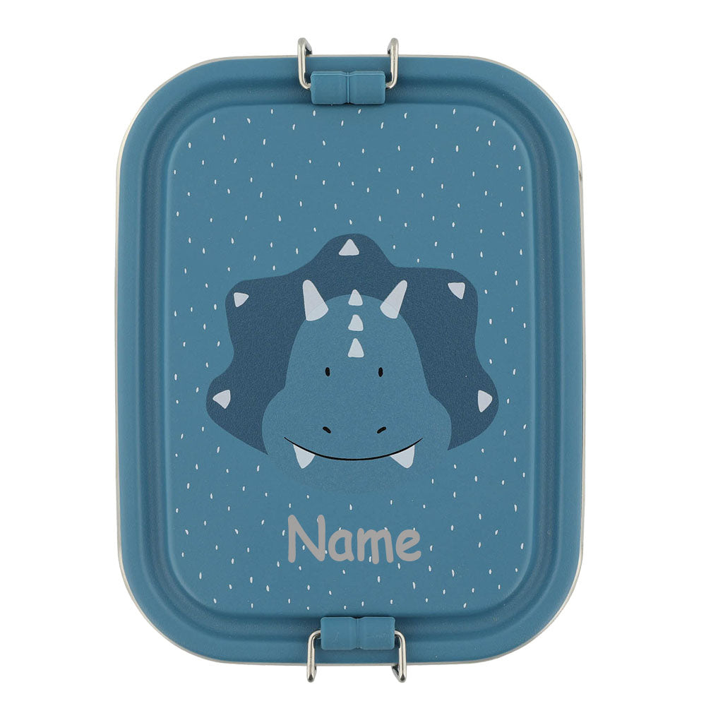 Edelstahl Brotdose für Kinder mit Namen graviert von Trixie Lunchbox ultraleicht mit Tiermotiv für Kinder ab 3 Jahren Triceraptops