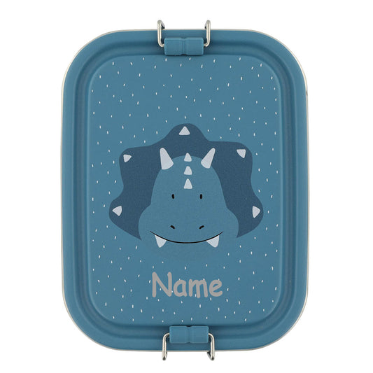Edelstahl Brotdose für Kinder mit Namen graviert von Trixie Lunchbox ultraleicht mit Tiermotiv für Kinder ab 3 Jahren Triceraptops