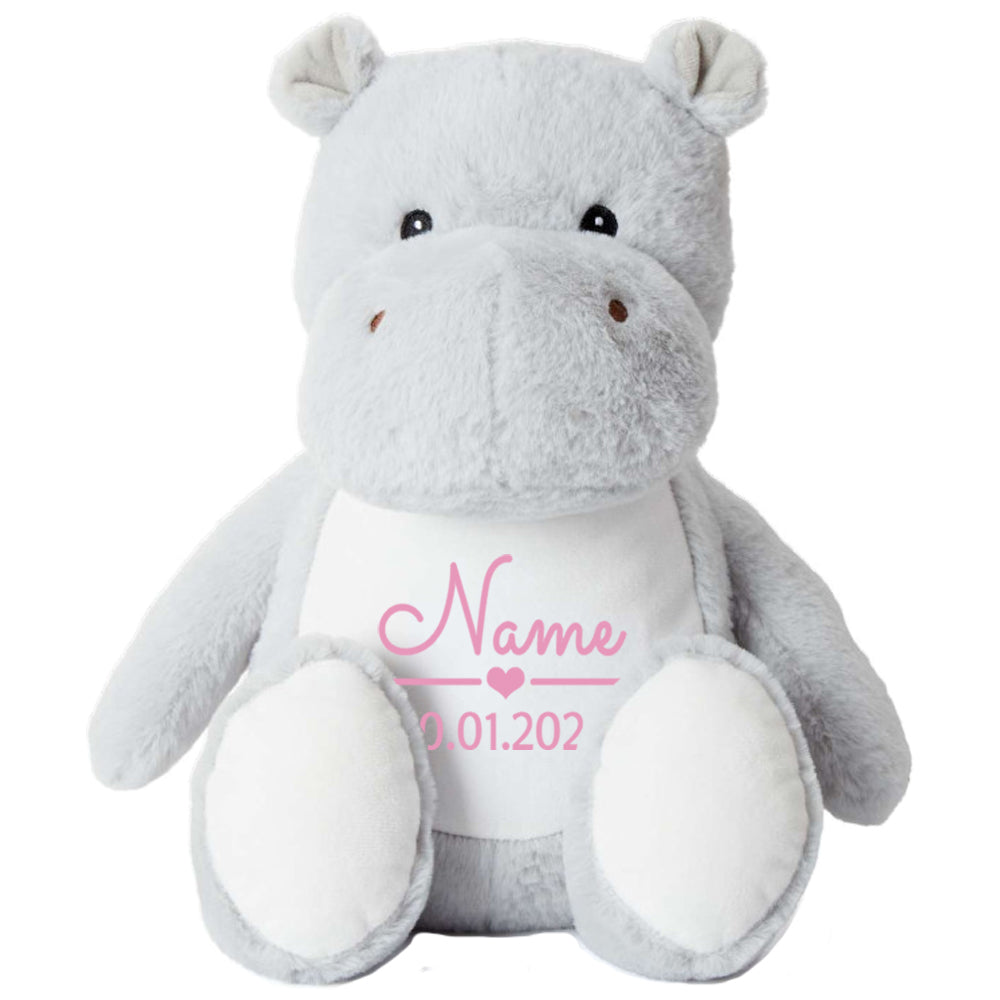 Stofftier Nilpferd mit Name personalisiert Kuscheltier für Kinder Flauschiges Plüschtier 40cm Motiv Name + Datum
