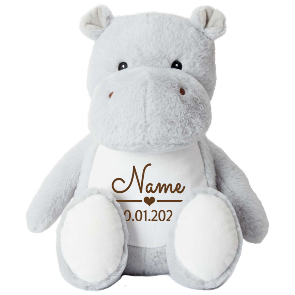 Stofftier Nilpferd mit Name personalisiert Kuscheltier für Kinder Flauschiges Plüschtier 40cm Motiv Name + Datum