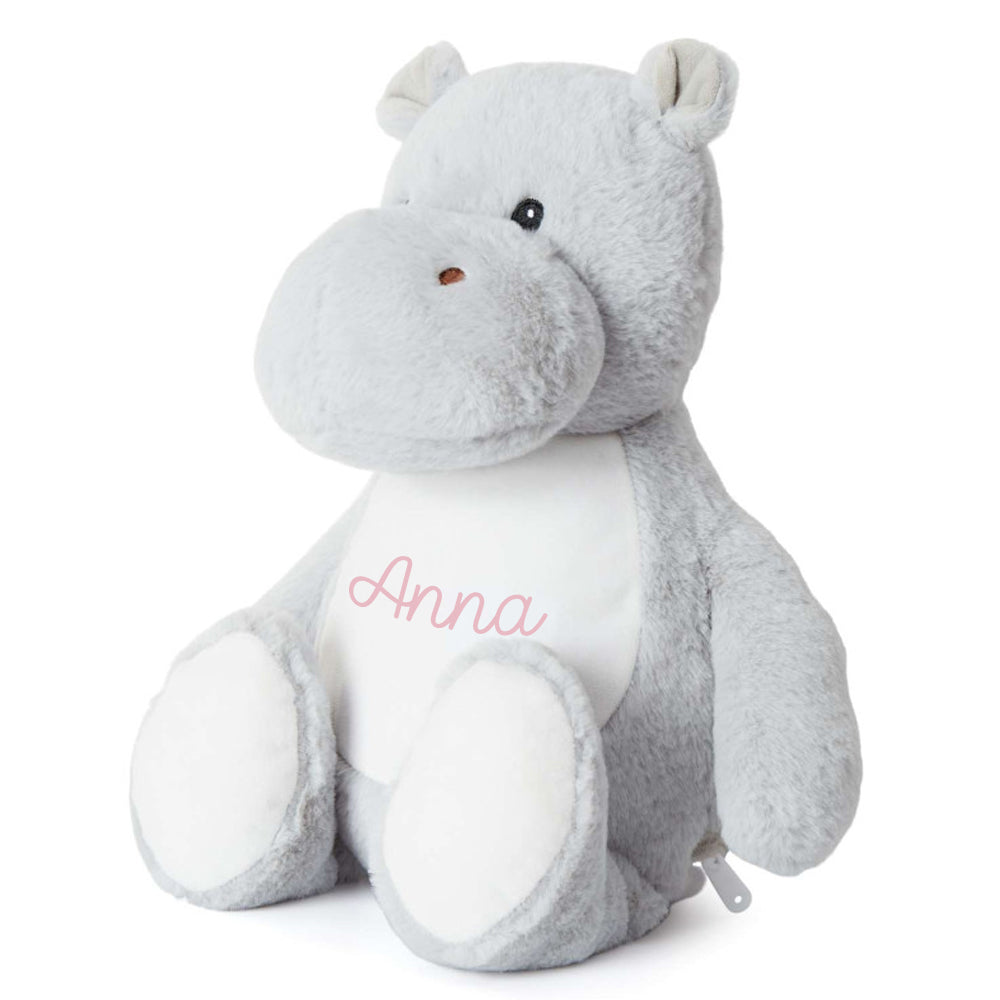 Stofftier Nilpferd mit Name personalisiert Kuscheltier für Kinder Flauschiges Plüschtier 40cm Motiv Name + Datum