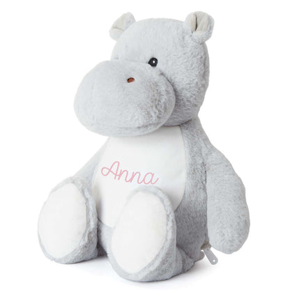 Stofftier Nilpferd mit Name personalisiert Kuscheltier für Kinder Flauschiges Plüschtier 40cm Motiv Name + Datum