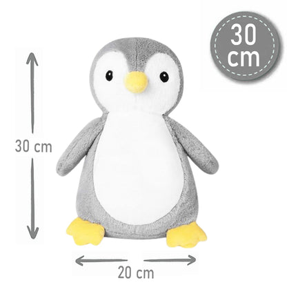 Stofftier Pinguin grau mit Name personalisiert Kuscheltier für Kinder Flauschiges Plüschtier 40cm Motiv Name und Datum