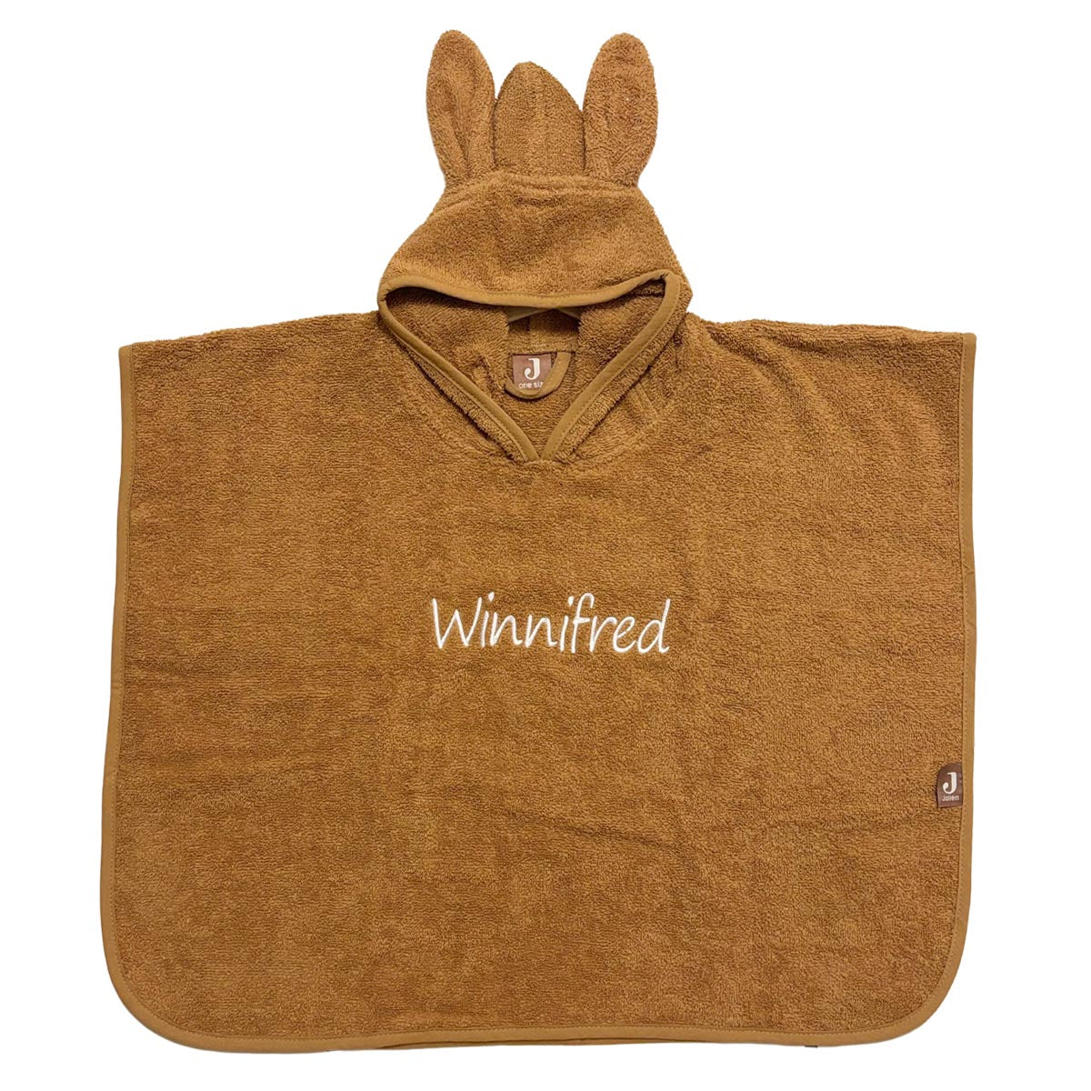 Baby Badeponcho mit Name Bestickt Poncho aus Frottee Baumwolle Caramel