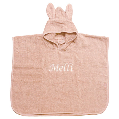 Baby Badeponcho mit Name Bestickt Poncho aus Frottee Baumwolle Rose