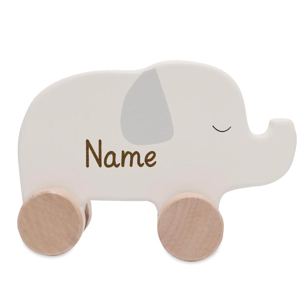 Holzspielzeug auf Rädern, personalisiert mit Name, Elefant, FSC-Holz, ab 1 Jahr