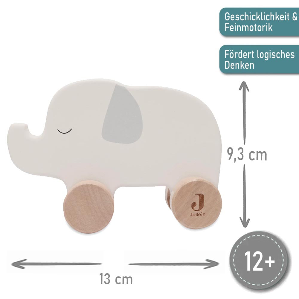 Holzspielzeug auf Rädern, personalisiert mit Name, Elefant, FSC-Holz, ab 1 Jahr