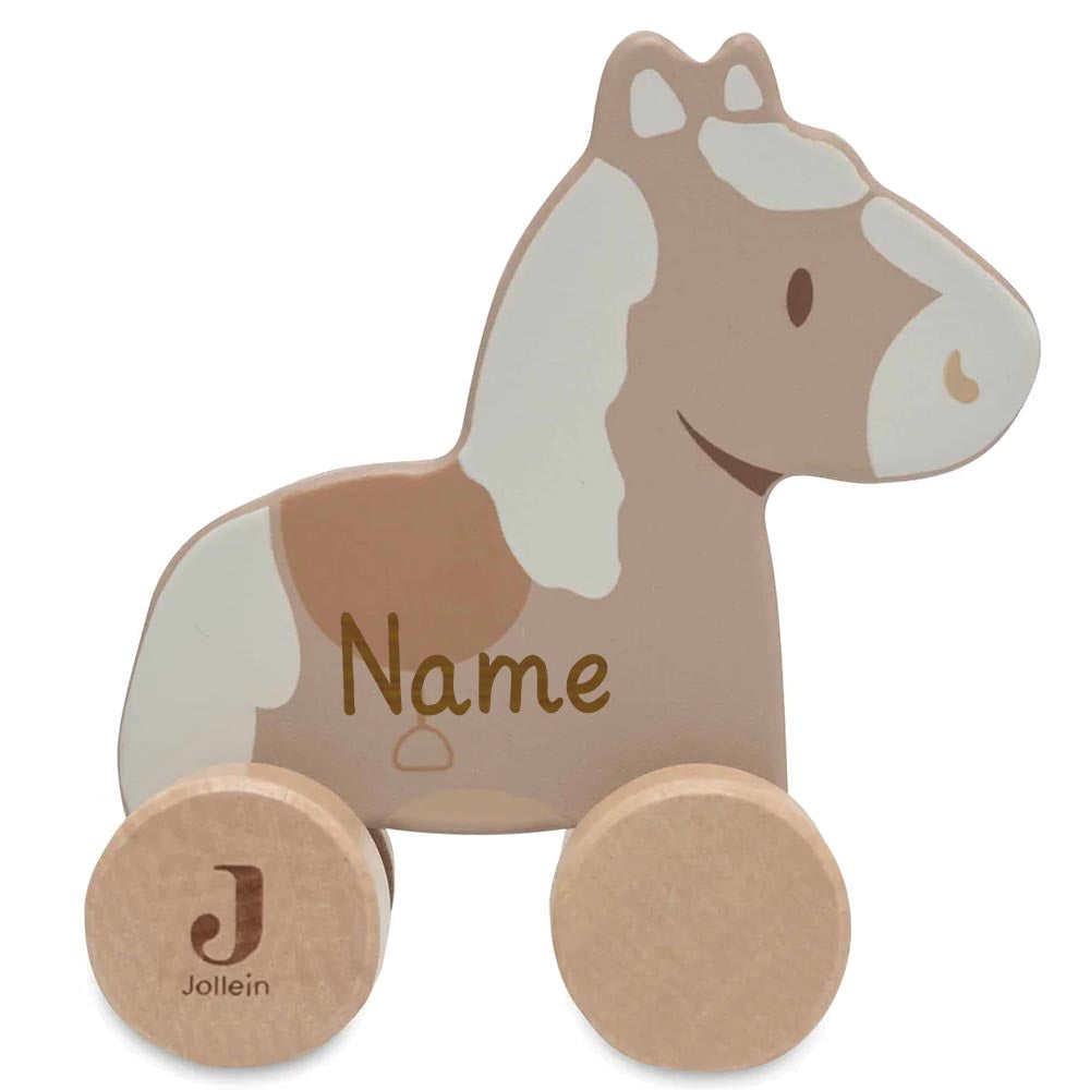 Holzspielzeug auf Rädern, personalisiert mit Name, Pferd, FSC-Holz, ab 1 Jahr