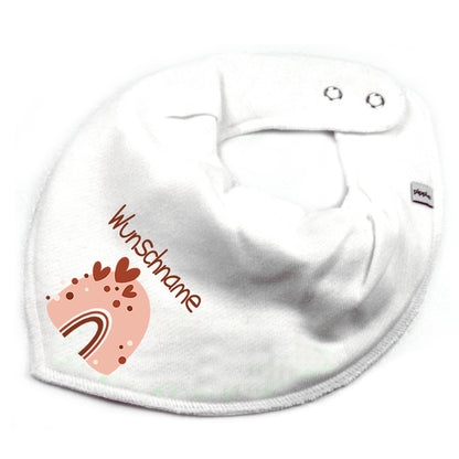 Personalisiertes HALSTUCH für Baby oder Kind aus Baumwolle in Einheitsgröße mit Motiv Regenbogen beige und Wunschname bedruckt