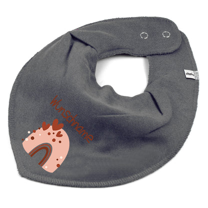 Personalisiertes HALSTUCH für Baby oder Kind aus Baumwolle in Einheitsgröße mit Motiv Regenbogen beige und Wunschname bedruckt