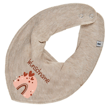 Personalisiertes HALSTUCH für Baby oder Kind aus Baumwolle in Einheitsgröße mit Motiv Regenbogen beige und Wunschname bedruckt