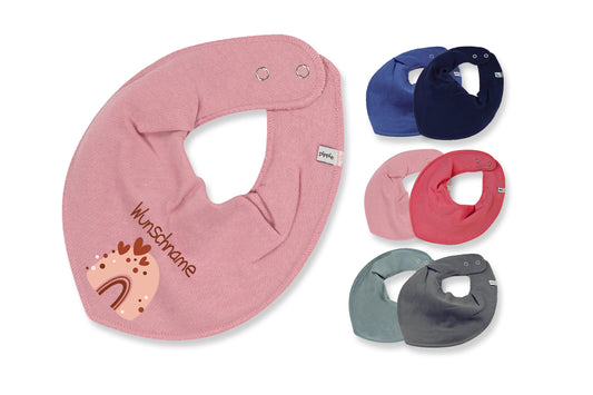 Personalisiertes HALSTUCH für Baby oder Kind aus Baumwolle in Einheitsgröße mit Motiv Regenbogen beige und Wunschname bedruckt