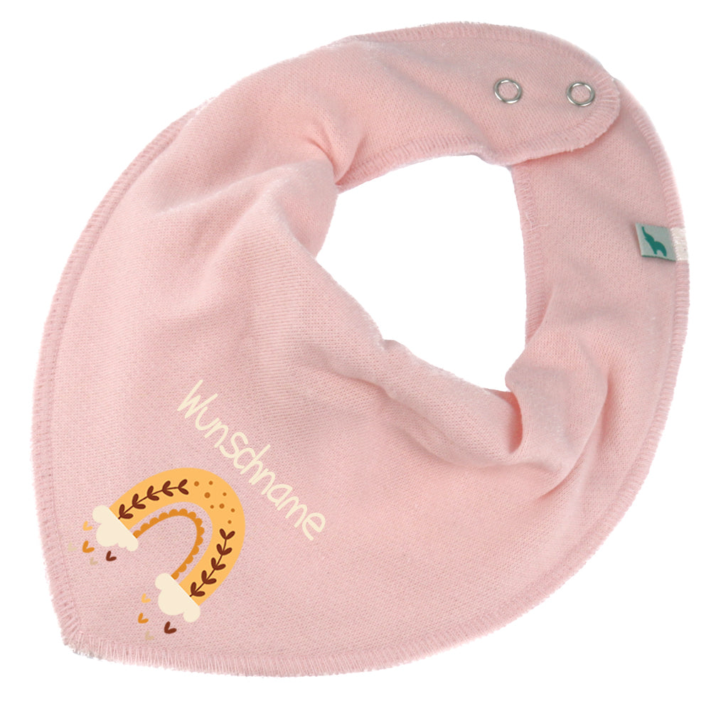 Personalisiertes HALSTUCH für Baby oder Kind aus Baumwolle in Einheitsgröße mit Motiv Regenbogen gelb und Wunschname bedruckt