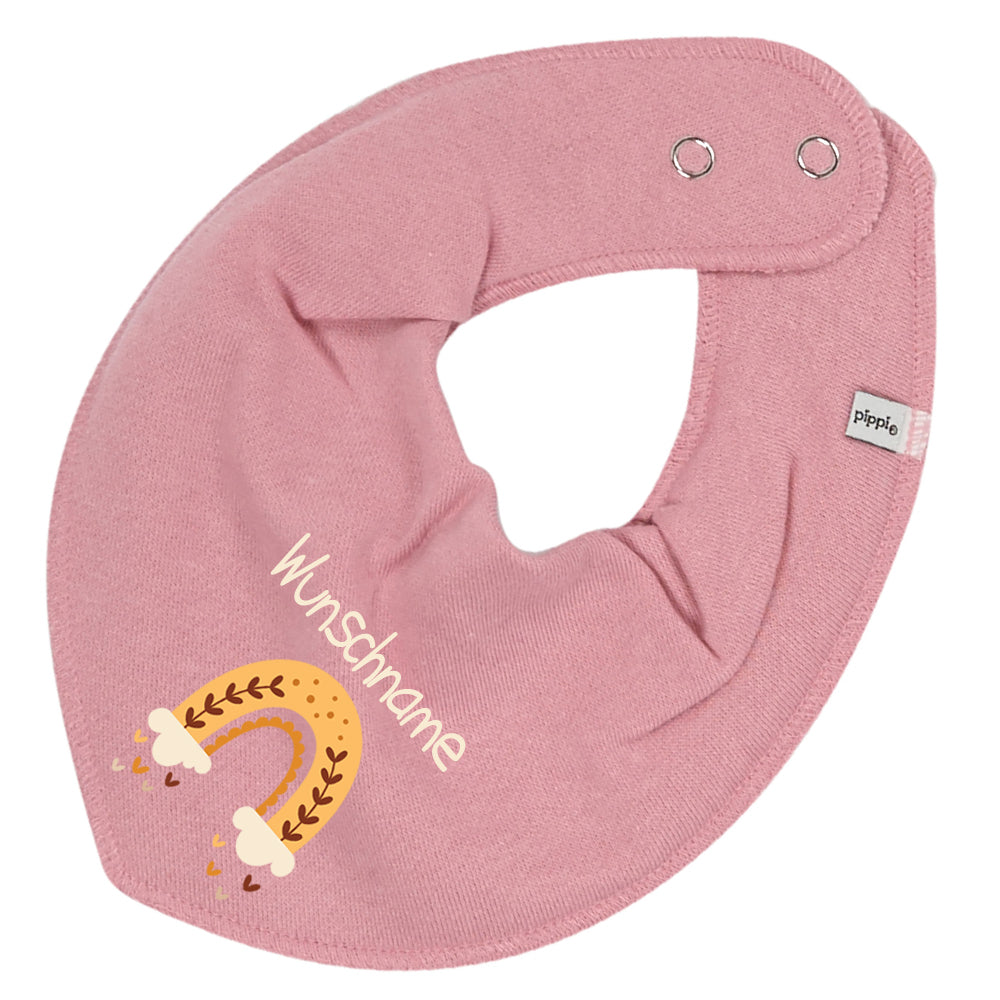 Personalisiertes HALSTUCH für Baby oder Kind aus Baumwolle in Einheitsgröße mit Motiv Regenbogen gelb und Wunschname bedruckt