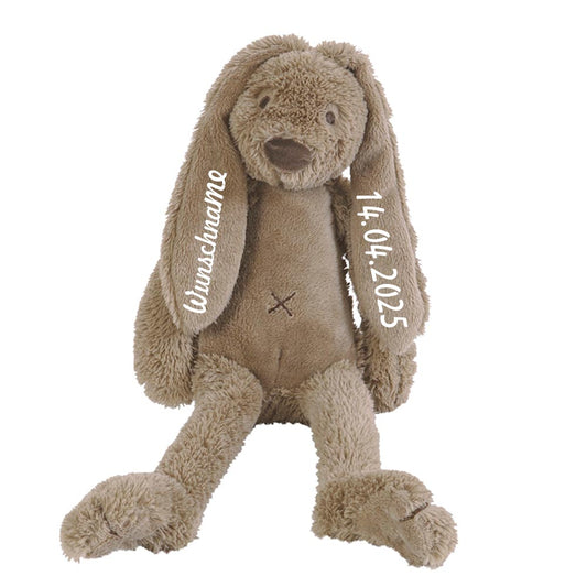 Stofftier Hase mit Namen und Geburtsdatum personalisiert Geschenk braun