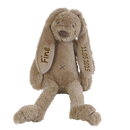 Stofftier Hase mit Namen und Geburtsdatum personalisiert Geschenk braun
