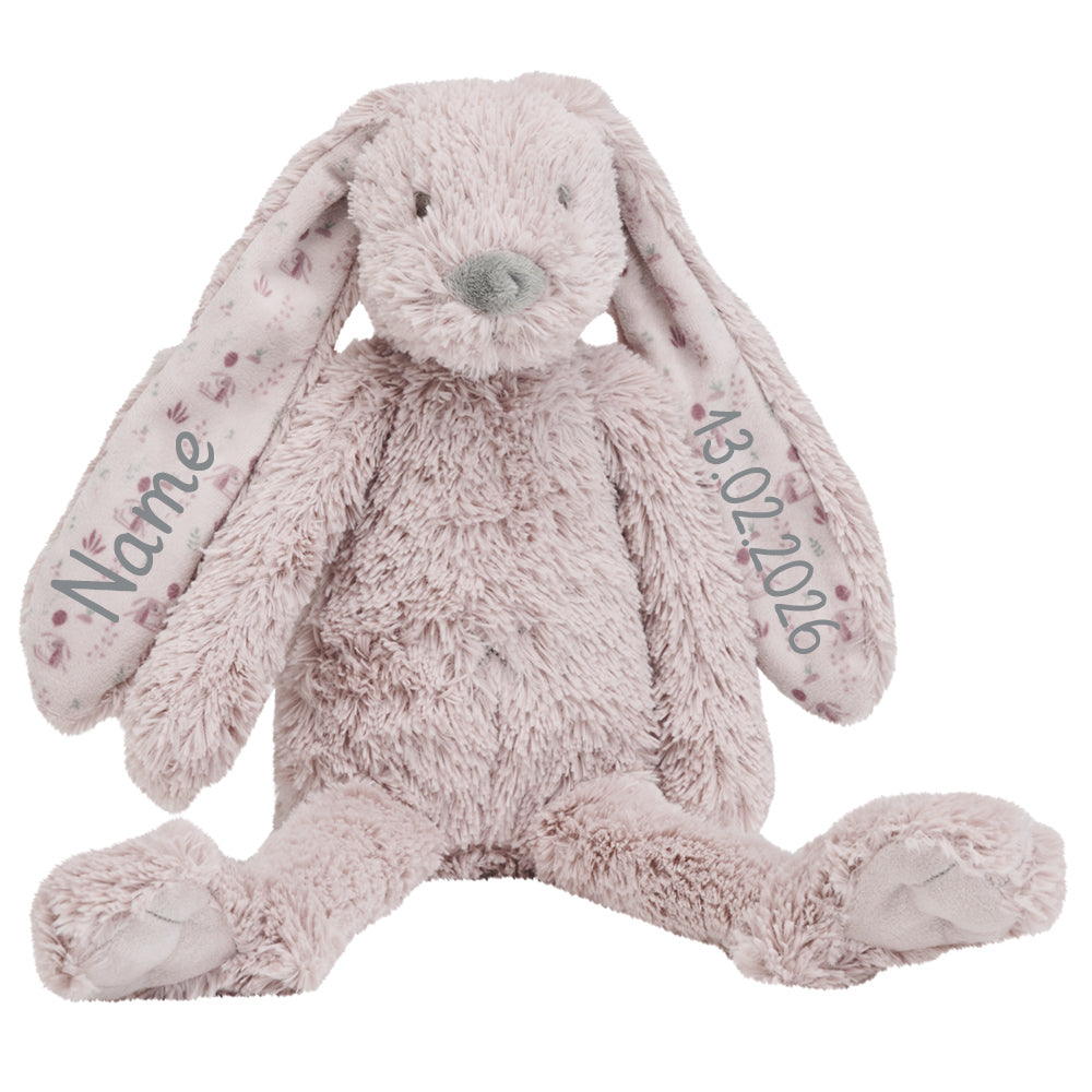 Stofftier Hase mit Namen und Geburtsdatum Kuschelhase personalisiert Geschenk altviolett