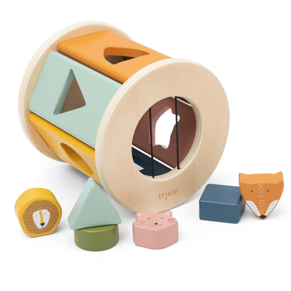 Holz Sortierspiel Rolle personalisiert, Trixie Steckspiel mit Tiergesichtern und geometrischen Formen, Lernspielzeug für Babys