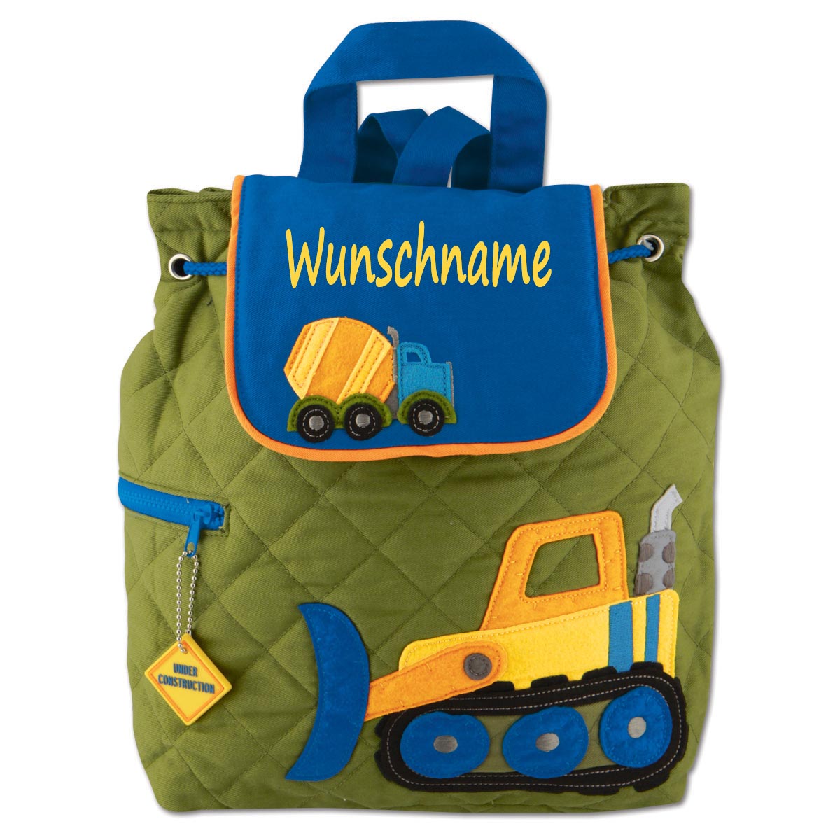 Personalisierter Rucksack für Kinder 8 Liter Kindergartenrucksack aus Baumwolle mit Namen bedruckt Motiv Baustelle