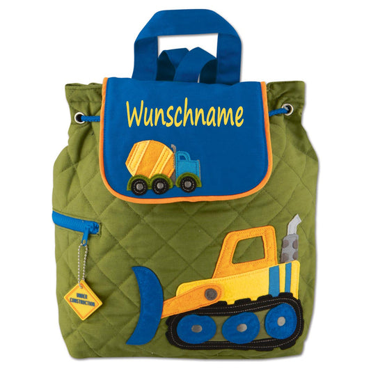 Personalisierter Rucksack für Kinder 8 Liter Kindergartenrucksack aus Baumwolle mit Namen bedruckt Motiv Baustelle