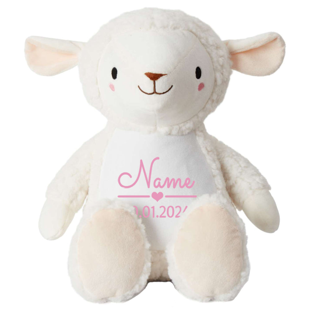 Stofftier Schaf mit Name personalisiert Kuscheltier für Kinder Flauschiges Plüschtier 40cm Motiv Name und Datum