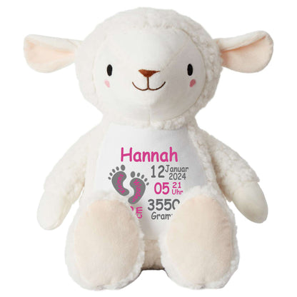 Stofftier Schaf mit Name personalisiert Kuscheltier für Kinder Flauschiges Plüschtier 40cm Motiv Füßchen