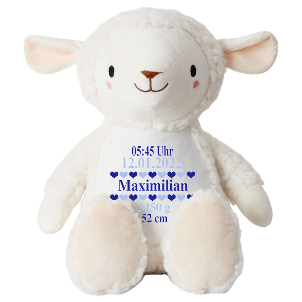 Stofftier Schaf mit Name personalisiert Kuscheltier für Kinder Flauschiges Plüschtier 40cm Motiv Geburt