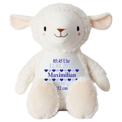 Stofftier Schaf mit Name personalisiert Kuscheltier für Kinder Flauschiges Plüschtier 40cm Motiv Geburt
