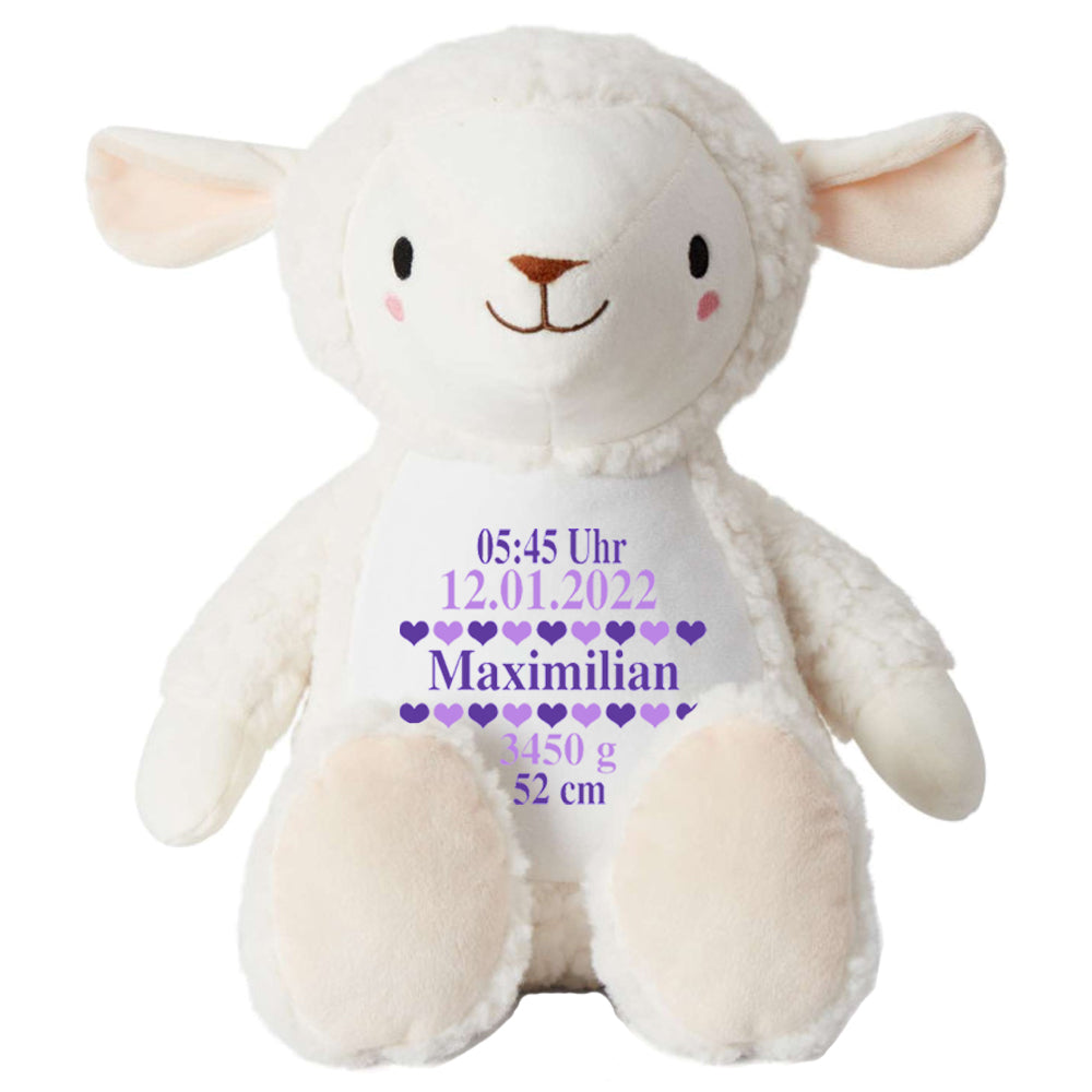 Stofftier Schaf mit Name personalisiert Kuscheltier für Kinder Flauschiges Plüschtier 40cm Motiv Geburt