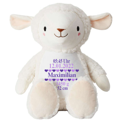 Stofftier Schaf mit Name personalisiert Kuscheltier für Kinder Flauschiges Plüschtier 40cm Motiv Geburt