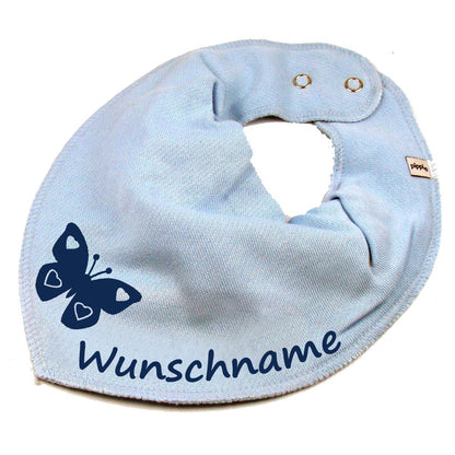HALSTUCH Schmetterling mit Name oder Text personalisiert für Baby oder Kind aus Baumwolle in Einheitsgröße verschiedene Farben