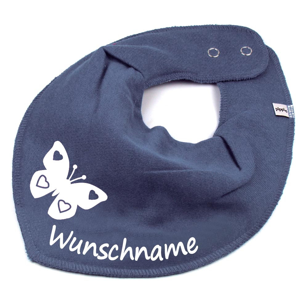 HALSTUCH Schmetterling mit Name oder Text personalisiert für Baby oder Kind aus Baumwolle in Einheitsgröße verschiedene Farben