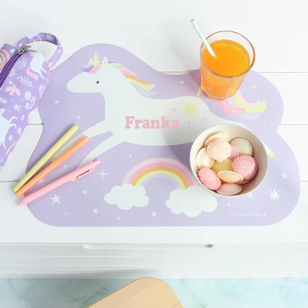 Kinder Tischset mit Wunschname personalisiert, Einhorn, Tischunterlage