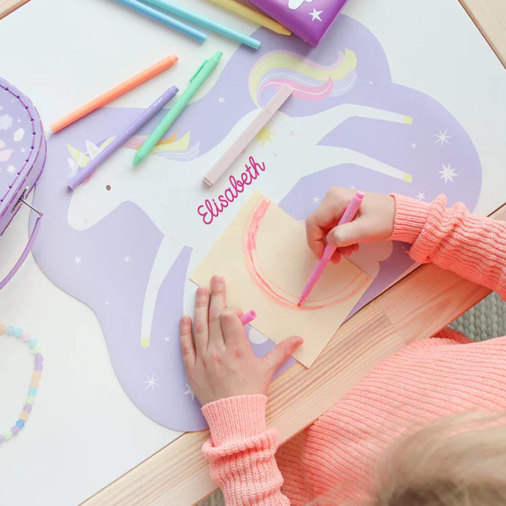 Kinder Tischset mit Wunschname personalisiert, Einhorn, Tischunterlage