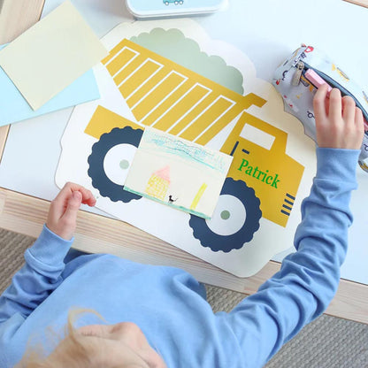 Kinder Tischset mit Wunschname personalisiert, Kipplader, Tischunterlage