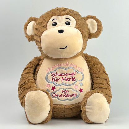 Personalisiertes Stofftier AFFE Kuscheltier Bestickt Plüschtier zur Geburt Stickmotiv Schutzengel