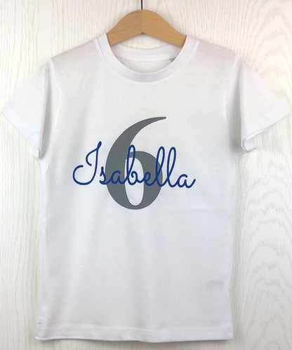 GEBURTSTAGSSHIRT für Baby und Kind mit Namen personalisiert T-Shirt aus Baumwolle Weiß