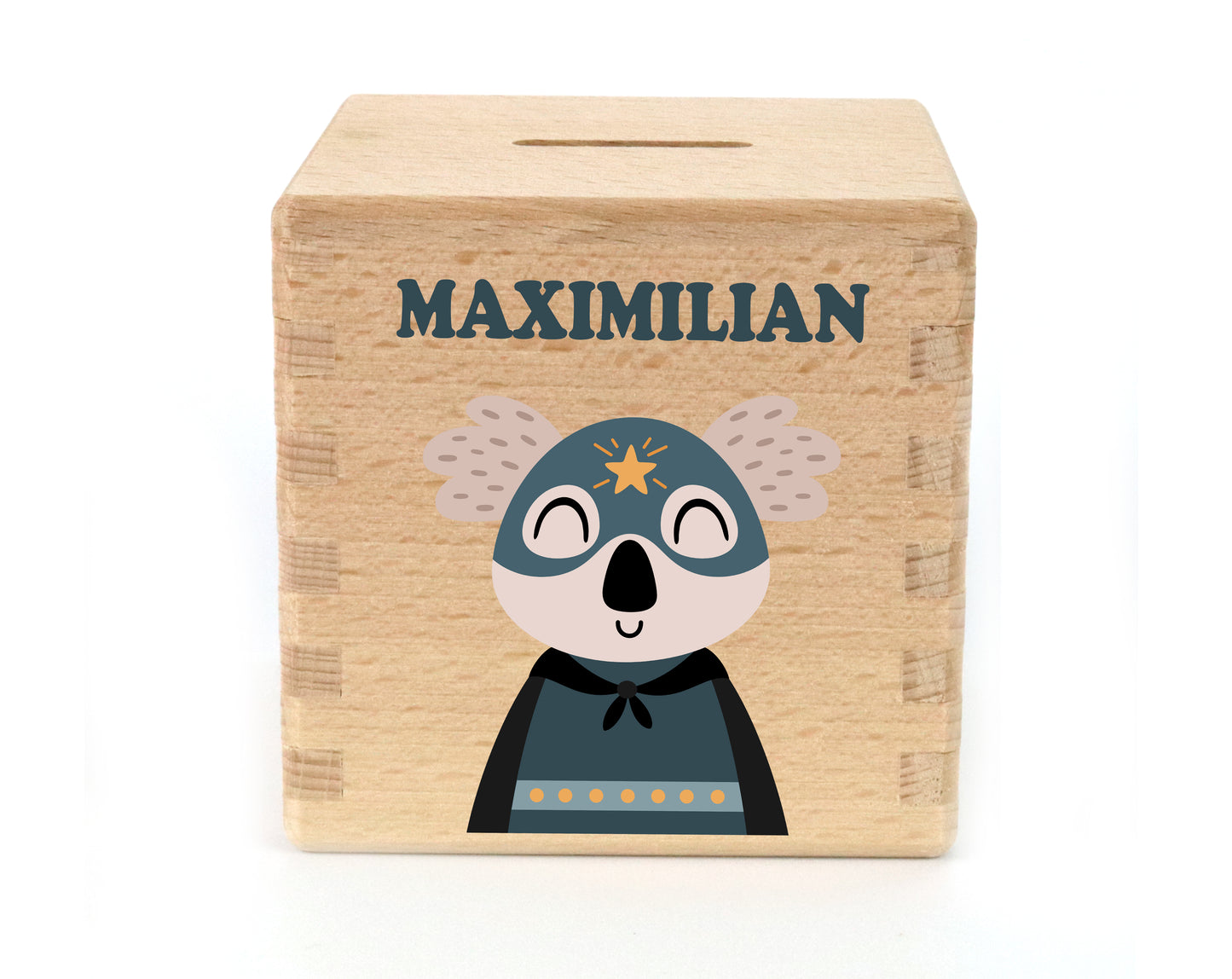 Spardose personalisiert mit Motiv Koala und Name Bedruckt für Kinder Sparwürfel zum Geburtstag als Geldgeschenk zur Geburt