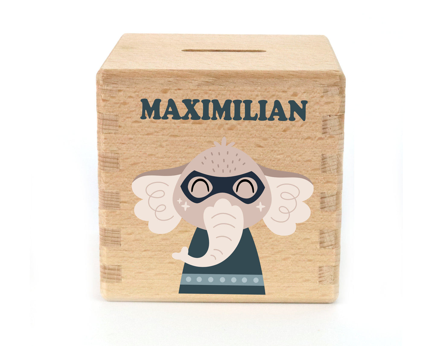 Spardose personalisiert mit Motiv Elefant und Name Bedruckt für Kinder Sparwürfel zum Geburtstag als Geldgeschenk zur Geburt
